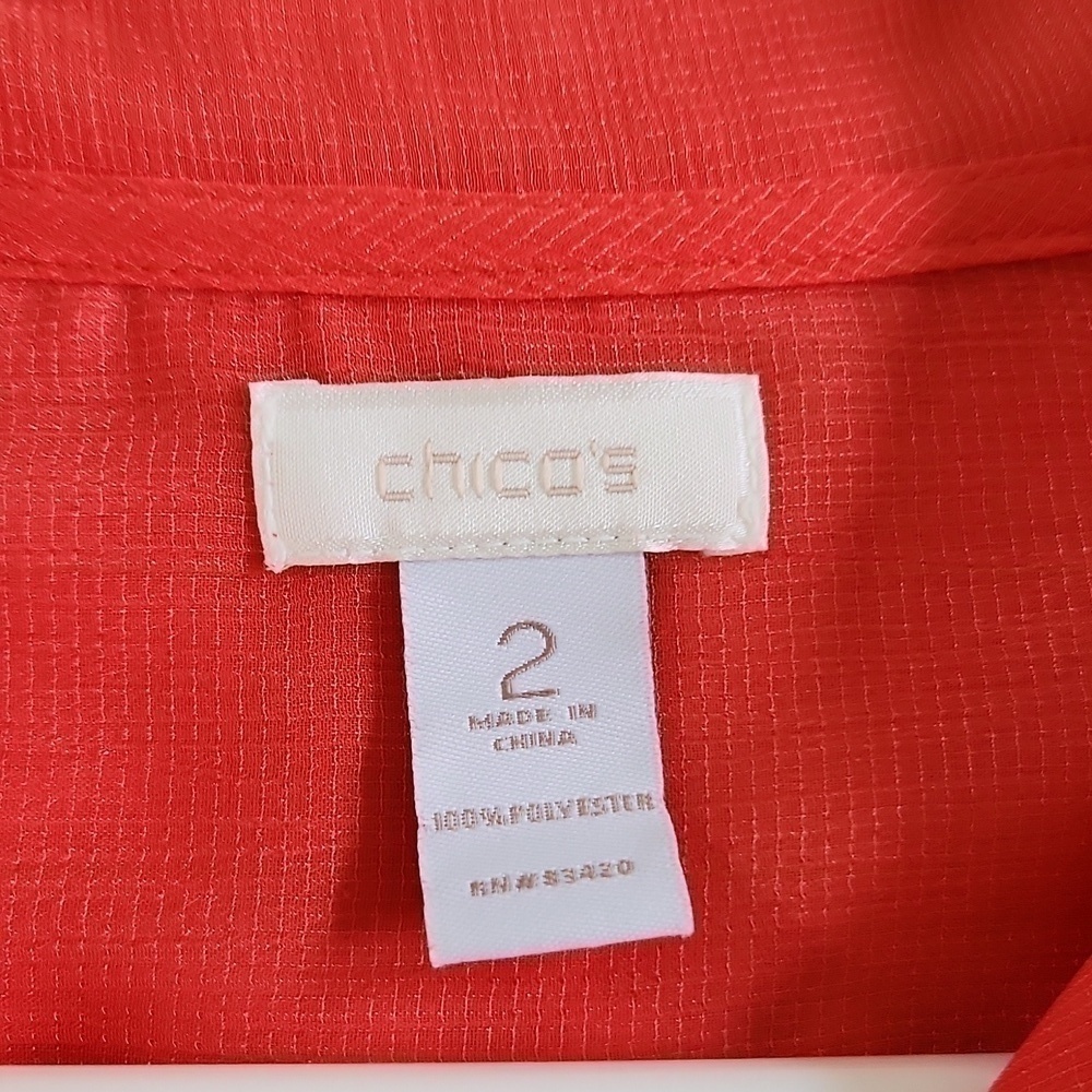 Chicos Sheer Shacket Traveling Coral orange size 2 Large 8/10 Lagenlook Fall - Picture 4 of 10
